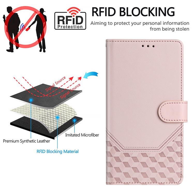Funda de cuero con relieve de panal RFID para TCL 605/60 SE (rosa)