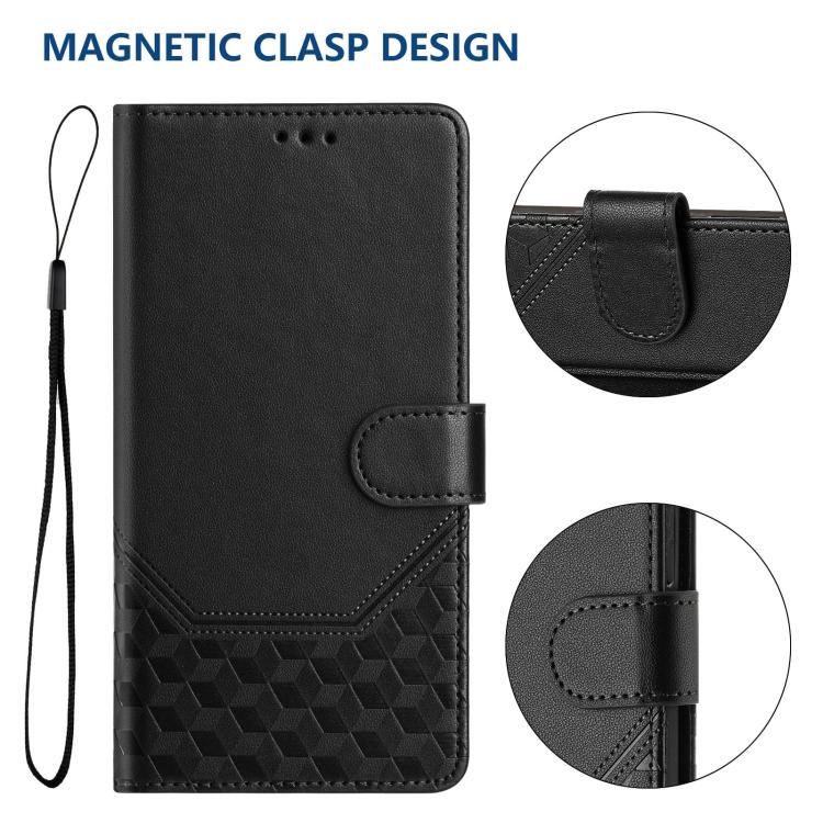 Funda de cuero con relieve de panal RFID para TCL 605/60 SE (negra)