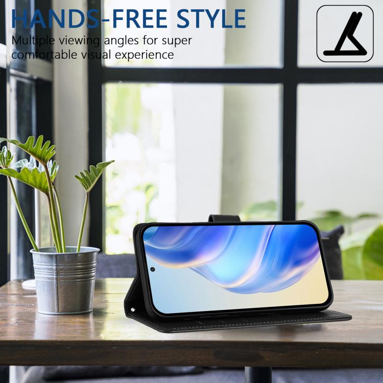 Funda de cuero con relieve de panal RFID para TCL 605/60 SE (negra)