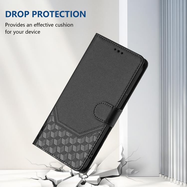 Funda de cuero con relieve de panal RFID para TCL 605/60 SE (negra)