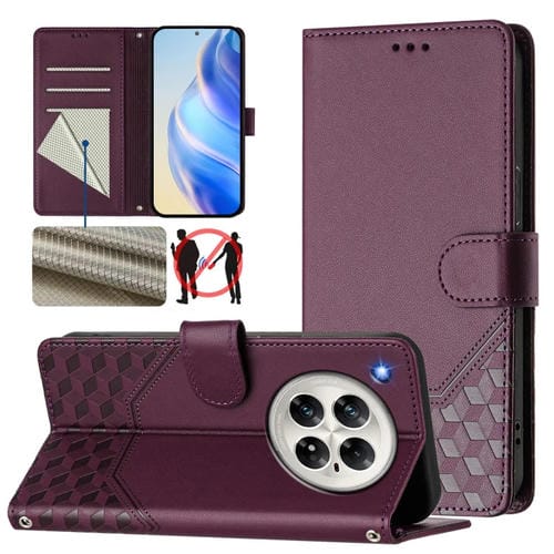 Funda de Cuero Rfid con Relieve en Panal para Infinix Zero 40 5G/4G (Violeta)