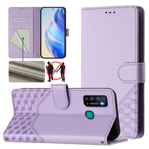 Funda de Cuero Rfid con Relieve en Panal para Tecno Camon 15/15 Air (Morado Claro)