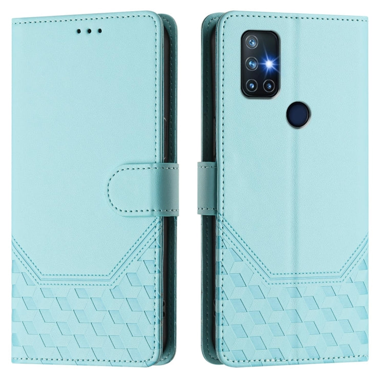 Funda de Cuero Rfid con Relieve de Panal para OnePlus Nord N10 5G (Verde Menta)