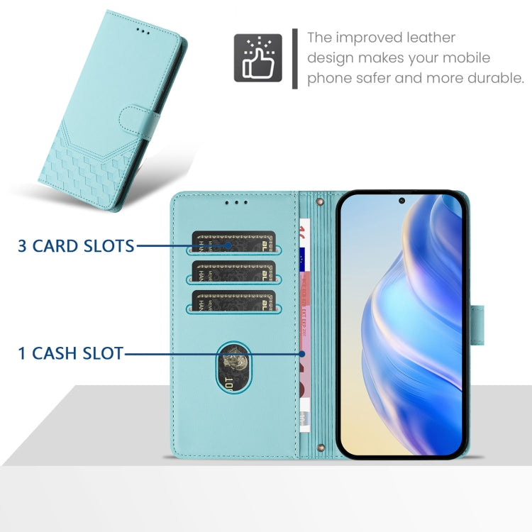 Funda de Cuero Rfid con Relieve de Panal para OnePlus Nord N10 5G (Verde Menta)