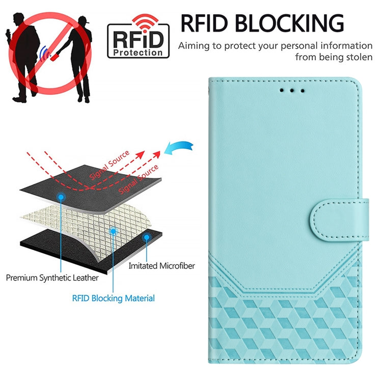 Funda de Cuero Rfid con Relieve de Panal para OnePlus Nord N10 5G (Verde Menta)
