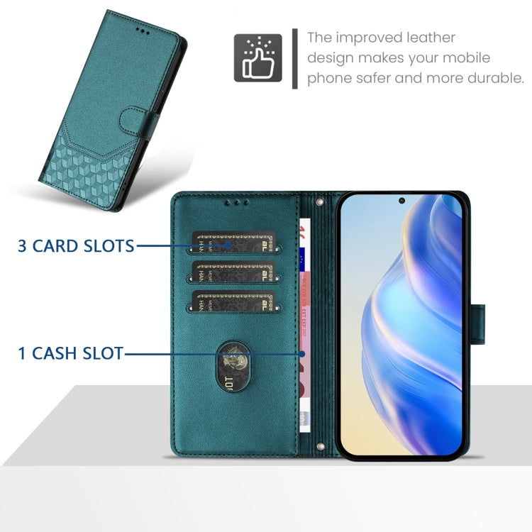 Funda de Cuero Rfid con Relieve de Panal para OnePlus Nord N10 5G (Verde Pavo Real)