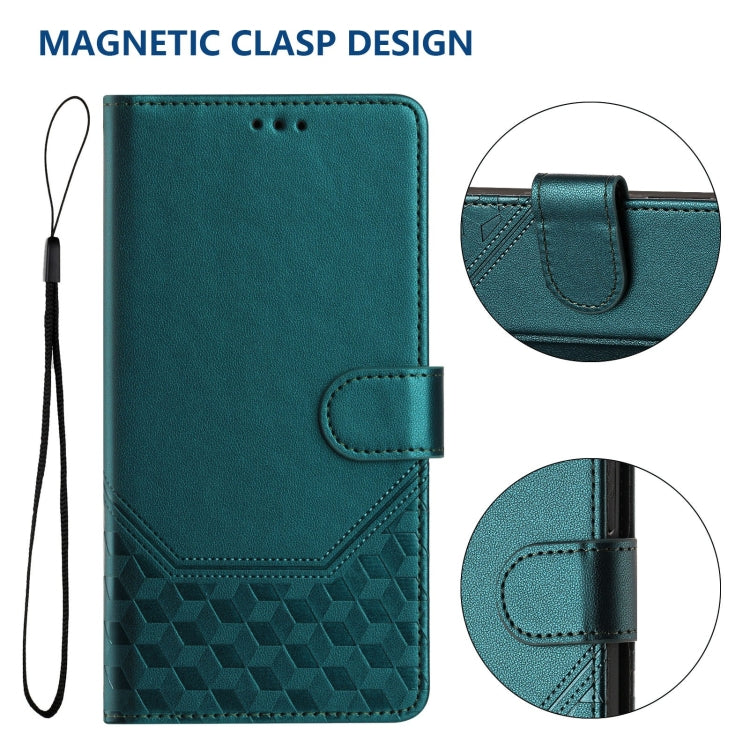 Funda de Cuero Rfid con Relieve de Panal para OnePlus Nord N10 5G (Verde Pavo Real)