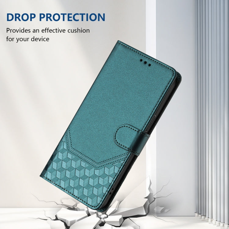 Funda de Cuero Rfid con Relieve de Panal para OnePlus Nord N10 5G (Verde Pavo Real)