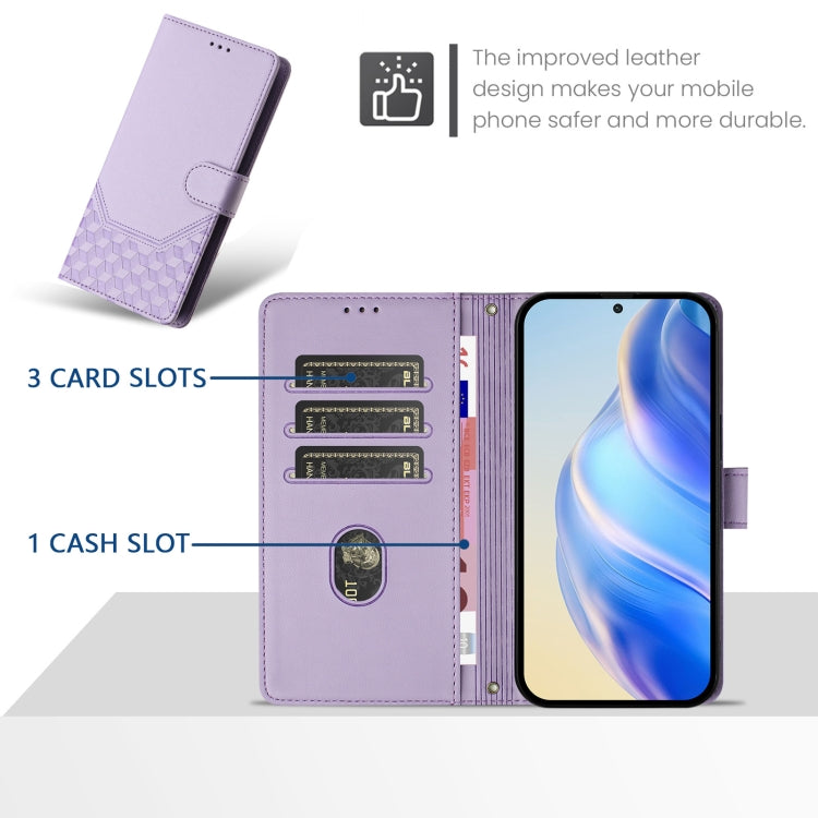 Funda de Cuero Rfid con Relieve de Panal para OnePlus Nord N10 5G (Morado Claro)