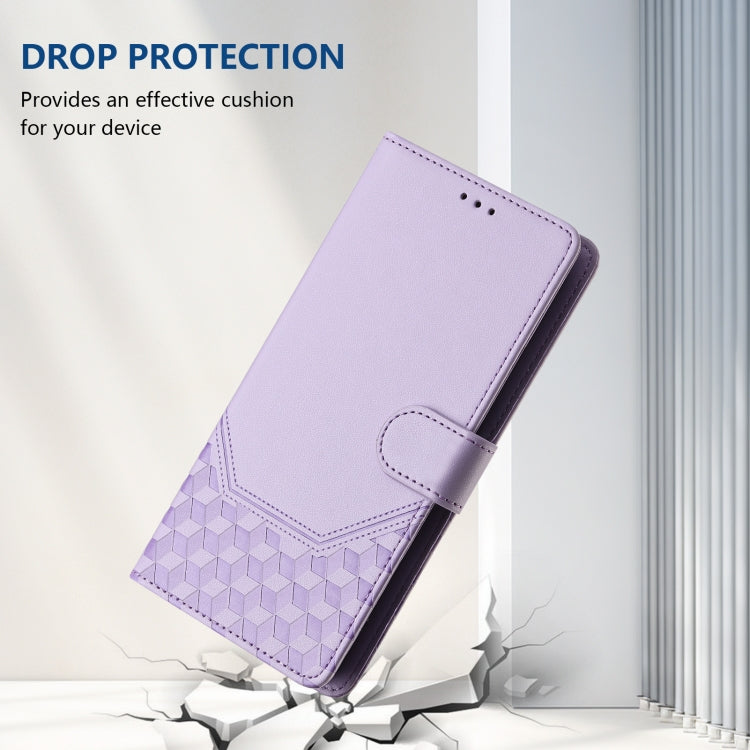 Funda de Cuero Rfid con Relieve de Panal para OnePlus Nord N10 5G (Morado Claro)