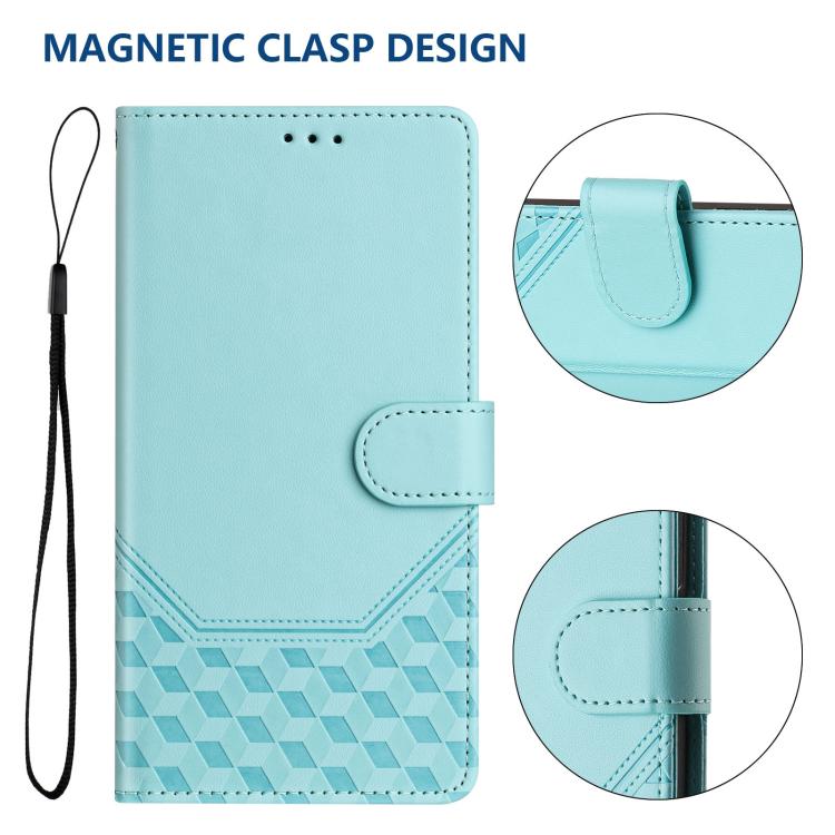 Funda de Cuero Rfid con Relieve de Panal para OnePlus 13R Ace 5 Pro 5G (Verde Menta)