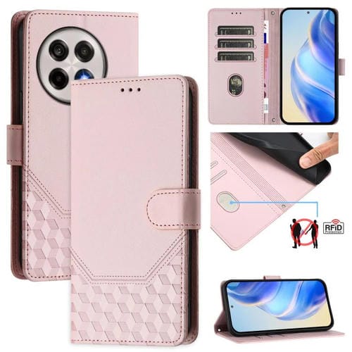 Funda de Cuero Rfid con Relieve en Panal para OnePlus 13R/Ace 5 Pro 5G (Rosa)