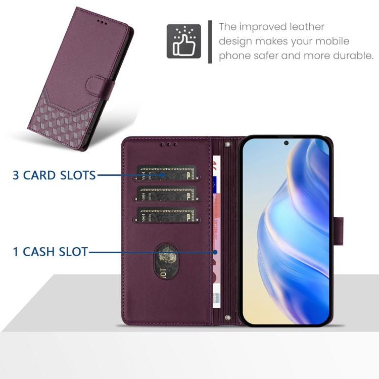 Funda de Cuero Rfid con Relieve en Panal para OnePlus 13R Ace 5 Pro 5G (Violeta)