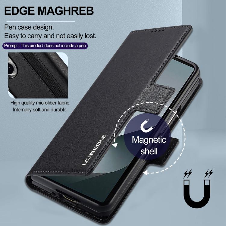 Funda de PU con textura fina esmerilada para Samsung Galaxy Z Fold7 5G LC.IMEEKE L1 Series con ranura para bolígrafo (no incluye bolígrafo) (negro)