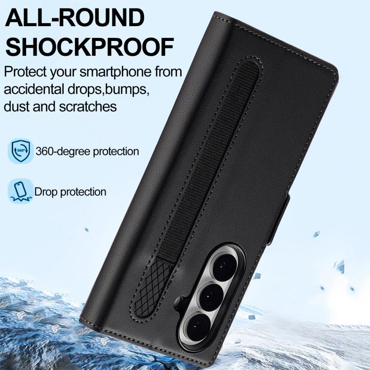 Funda de PU con textura fina esmerilada para Samsung Galaxy Z Fold7 5G LC.IMEEKE L1 Series con ranura para bolígrafo (no incluye bolígrafo) (negro)