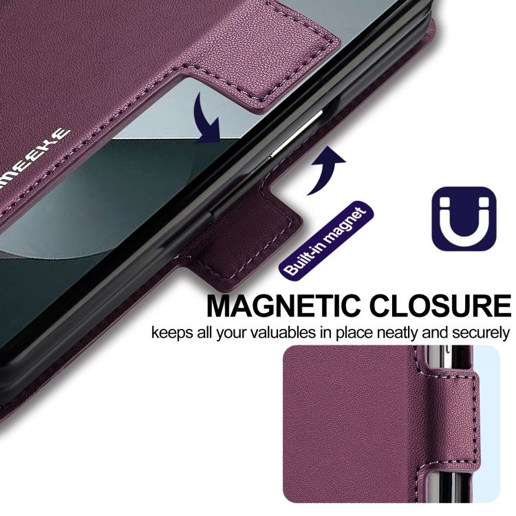 Funda de PU con textura fina esmerilada para Samsung Galaxy Z Fold7 5G LC.IMEEKE L1 Series con ranura para bolígrafo (no incluye bolígrafo) (morado)