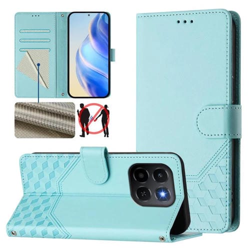 Funda de cuero con relieve de panal RFID para Honor X6c 4G (verde menta)