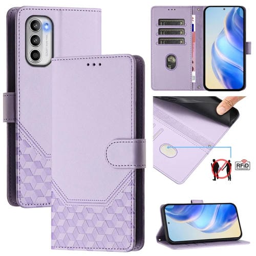 Funda de Cuero Rfid con Relieve de Panal para Motorola Moto G 5G 2022 (Morado Claro)