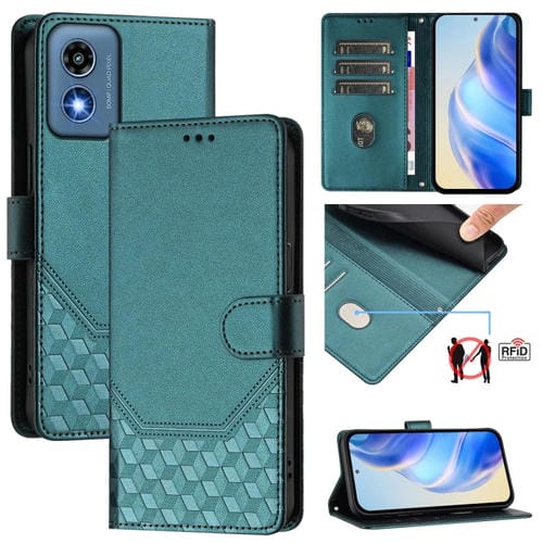 Funda de Cuero Rfid con Relieve en Panal para Motorola Moto G 5G (2024) (Verde Pavo Real)