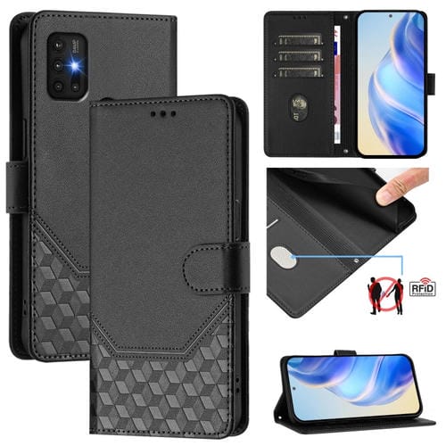 Funda de Cuero Rfid con Relieve en Panal para Motorola Moto G30/G20/G10 (Negra)