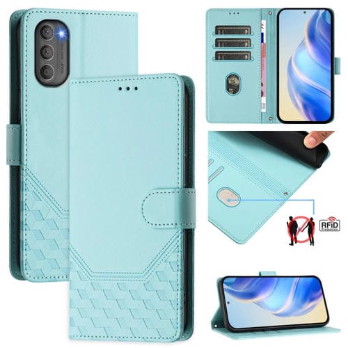 Funda de Cuero Rfid con Relieve en Panal para Motorola Moto G71 5G (Verde Menta)