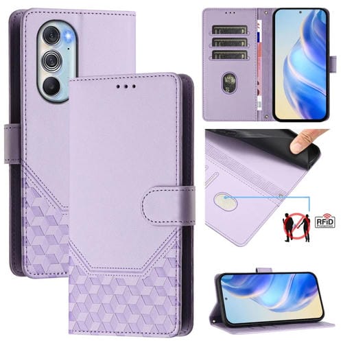 Funda de Cuero Rfid con Relieve en Panal para Motorola Edge X30 y Edge 30 Pro (Morado Claro)