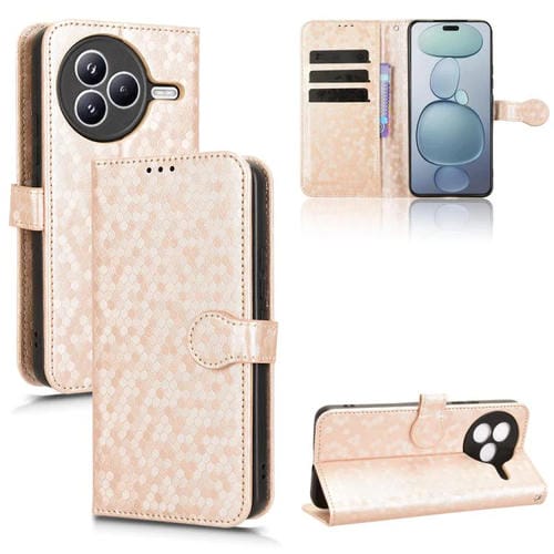 Funda de cuero con textura de panal y puntos para Xiaomi Civi 5 Pro 5G (dorada)
