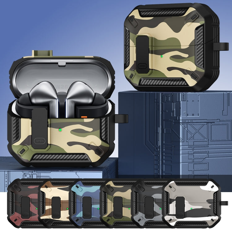Funda Protectora para Auriculares Samsung Galaxy Buds3 y 3 Pro con Camuflaje, Interruptor y Gancho (Azul)