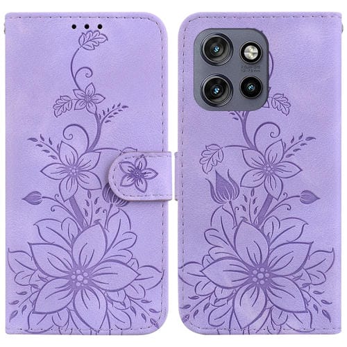 Funda de Cuero con Relieve de Lirio para Motorola Edge 50 Neo 5G Global (Morado)