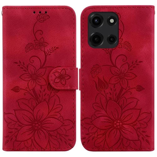 Funda de Cuero con Relieve de Lirio para Motorola Moto G 5G (2025) (Rojo)