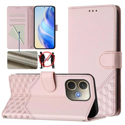 Funda de Cuero con Relieve de Panal Global Rfid para Oppo A5 Pro 5G (Rosa)