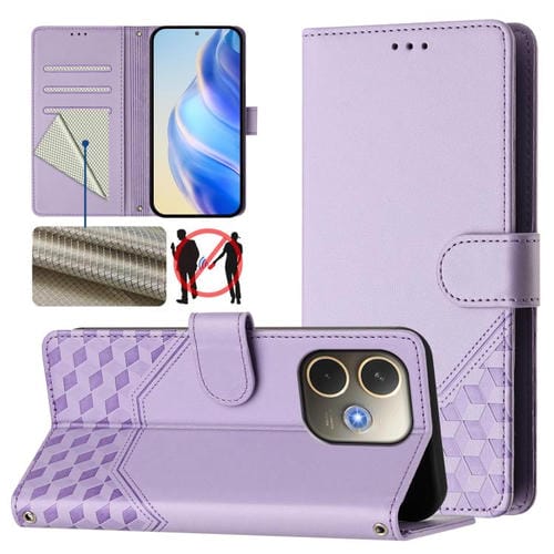 Funda de Cuero con Relieve de Panal Global Rfid para Oppo A5 Pro 5G (Morado Claro)
