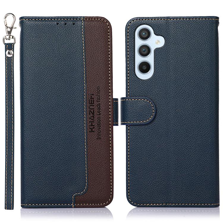 Funda de cuero con textura de lichi KHAZNEH RFID para Samsung Galaxy S25 FE 5G (azul)