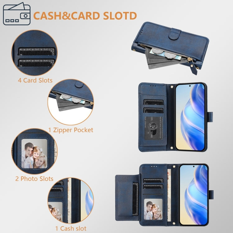 Funda Tipo Billetera Cuero iPhone 16E Cremallera Ranuras Tarjetas (Azul)