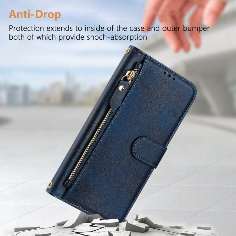 Funda Tipo Billetera Cuero iPhone 16E Cremallera Ranuras Tarjetas (Azul)