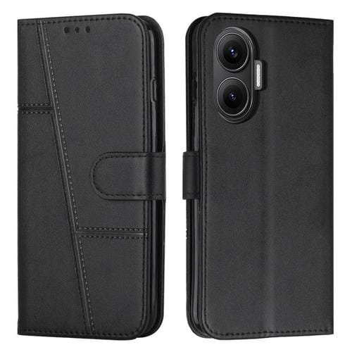 Funda de piel con hebilla y textura de becerro para Xiaomi Poco F7 (negra)
