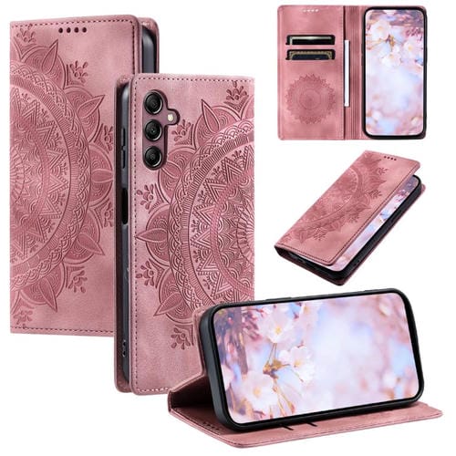 Funda de cuero magnético con relieve Totem para Samsung Galaxy S25 FE 5G (oro rosa)