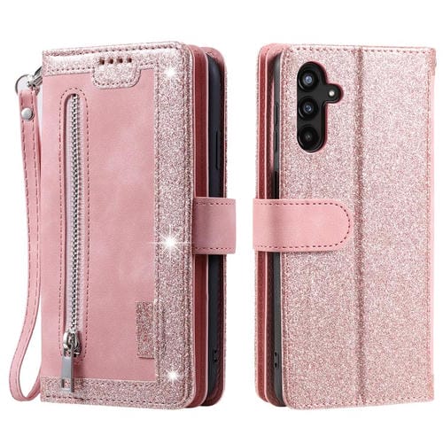 Funda de cuero con cremallera y cordón para Samsung Galaxy S25 FE 5G (rosa)