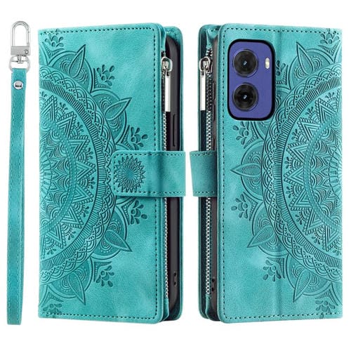 Funda de Cuero con Cremallera y Tarjetero para Motorola Moto G05 (Verde)