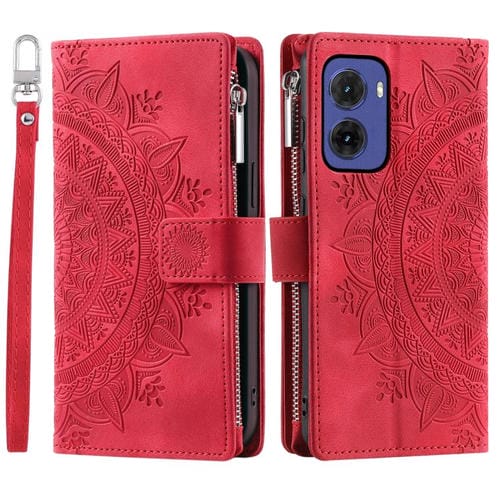 Funda de Cuero con Cremallera y Múltiples Tarjetas para Motorola Moto G05 (Rojo)