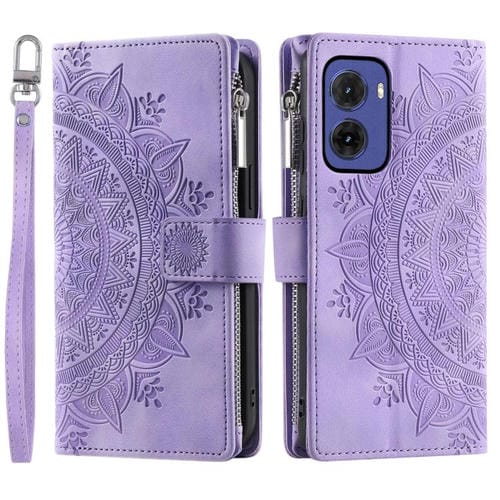 Funda de Cuero con Cremallera y Tarjetero para Motorola Moto G05 (Morado)