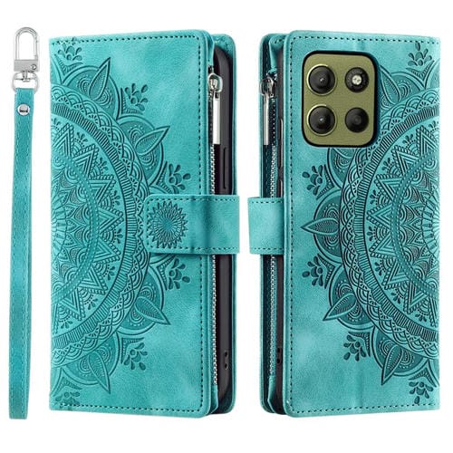 Funda de Cuero con Cremallera y Múltiples Tarjetas para Motorola Moto G15 (Verde)