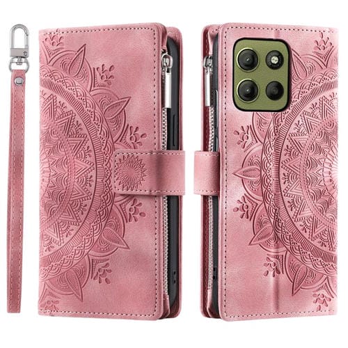 Funda de Cuero con Cremallera y Múltiples Tarjetas para Motorola Moto G15 (Rosa)