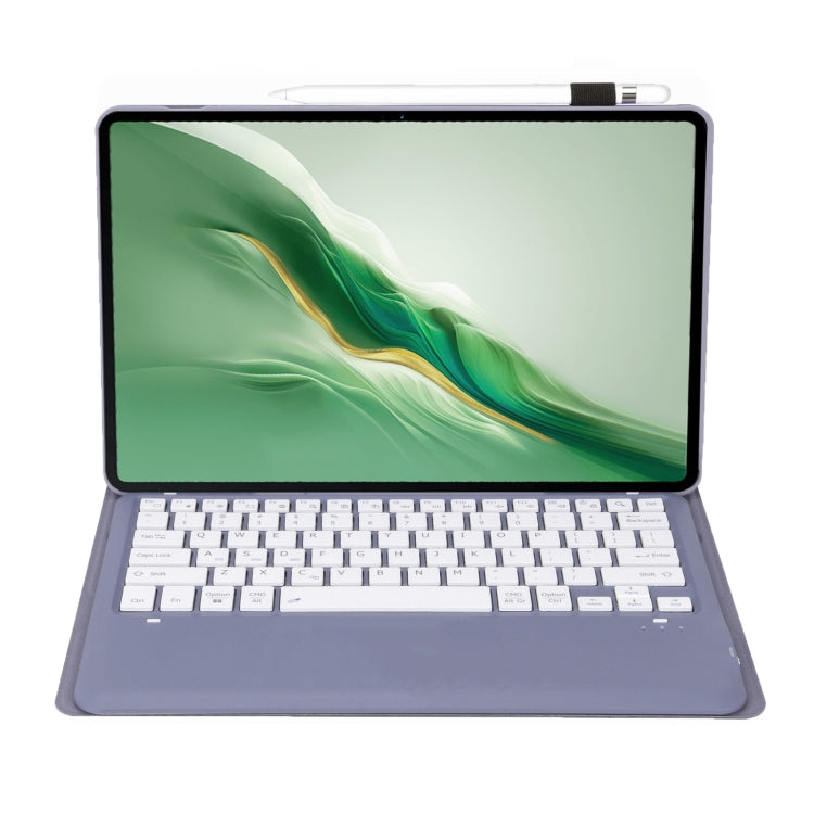 Funda de Cuero para Tableta Honor Magicpad 2 12.3 Ah22 con Teclado Bluetooth Desmontable (Blanco Lavanda)