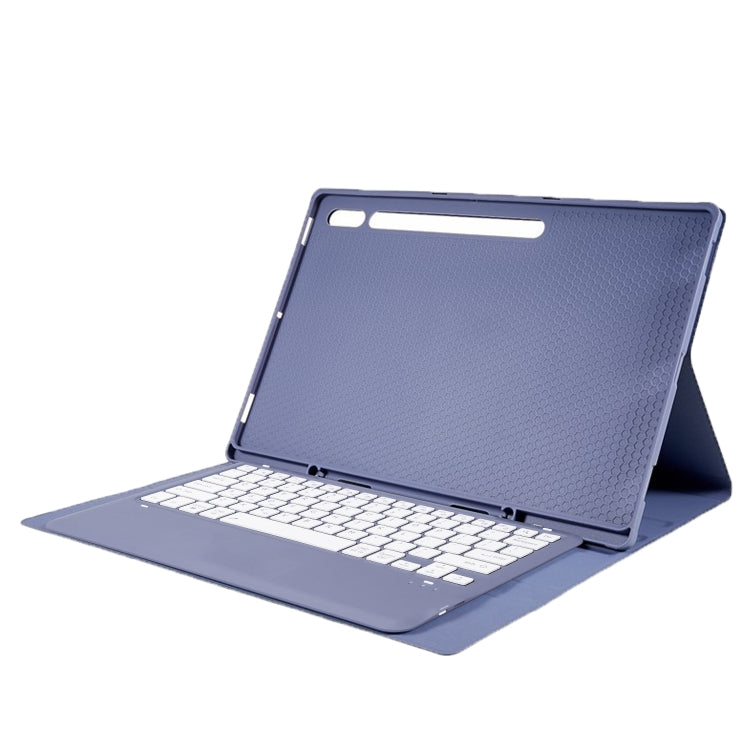 Funda de Cuero Samsung Galaxy Tab S10 Ultra A910B con Ranura para Lápiz y Teclado Bluetooth Desmontable (Morado)
