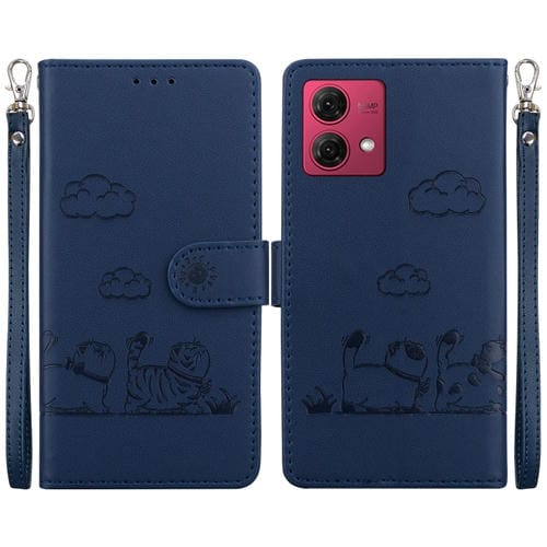 Funda de Cuero Rfid para Motorola Moto G84 con Diseño de Gatos (Azul)