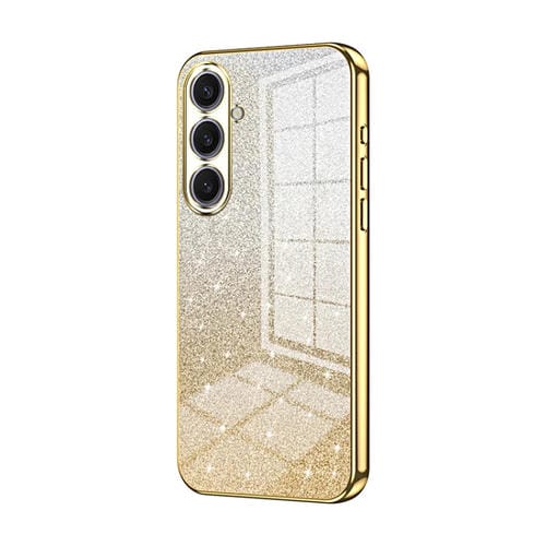 Estuche para teléfono Samsung Galaxy S25+ 5G con acabado galvanizado en polvo y purpurina degradada (Dorado)