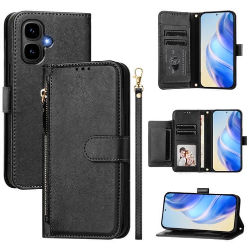 Funda de cuero con cremallera y ranuras para múltiples tarjetas para Infinix Smart 10 4G (negro)