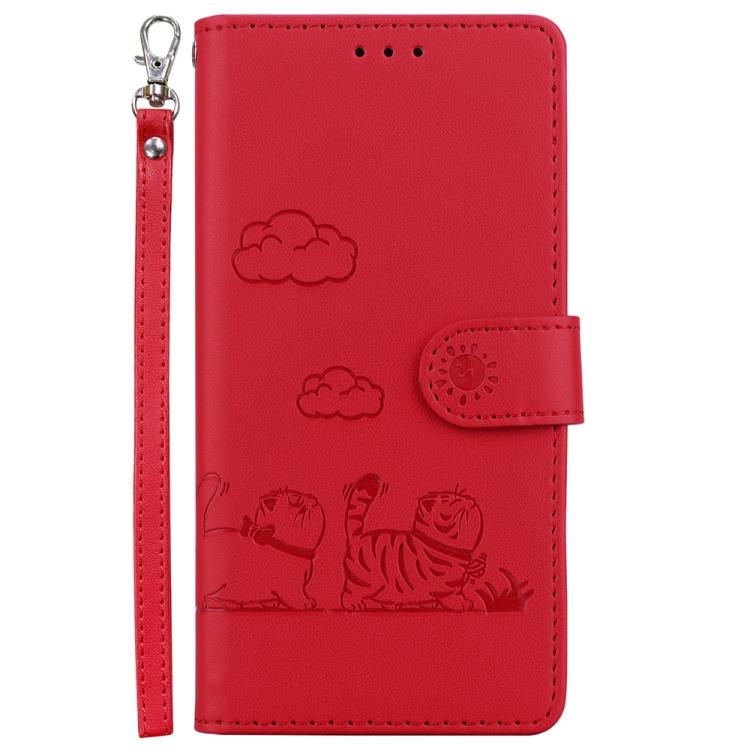 Funda de piel RFID con diseño de gatos para Tecno Camon 40 (roja)