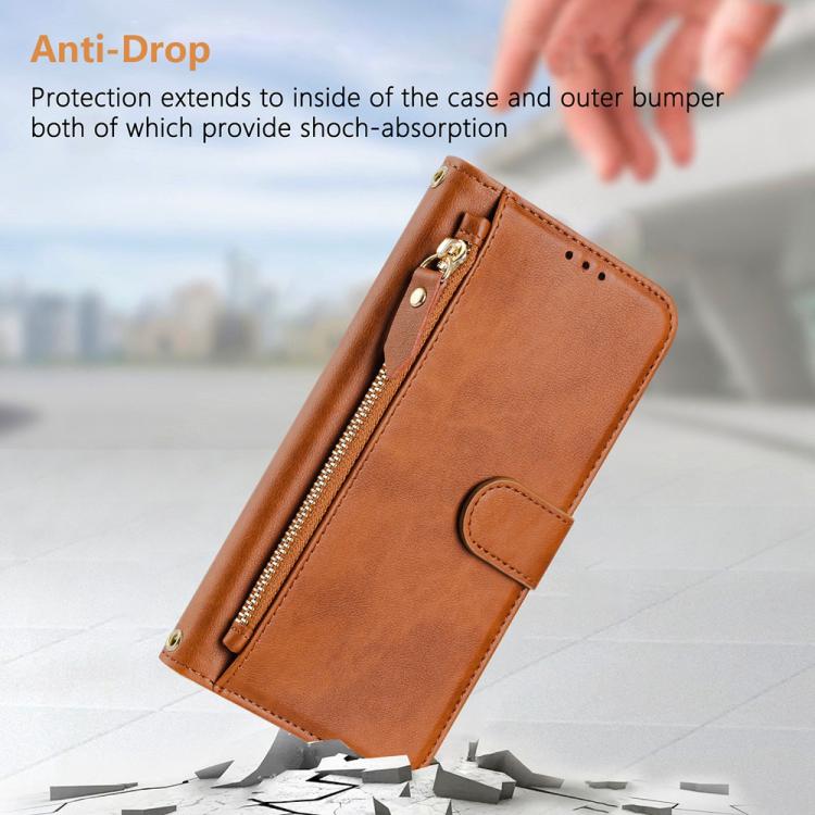 Funda de Cuero con Cremallera para Tecno Camon 40 4G con Ranuras y Billetera (Marrón)